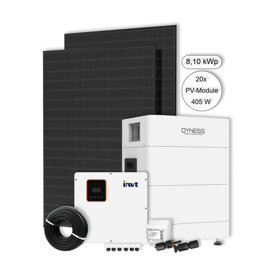 PV-Anlage mit Stromspeicher Basis | 20 Solarmodule 8,1 kWp | 7,1 kWh  Speichersystem | INVT & Dyness